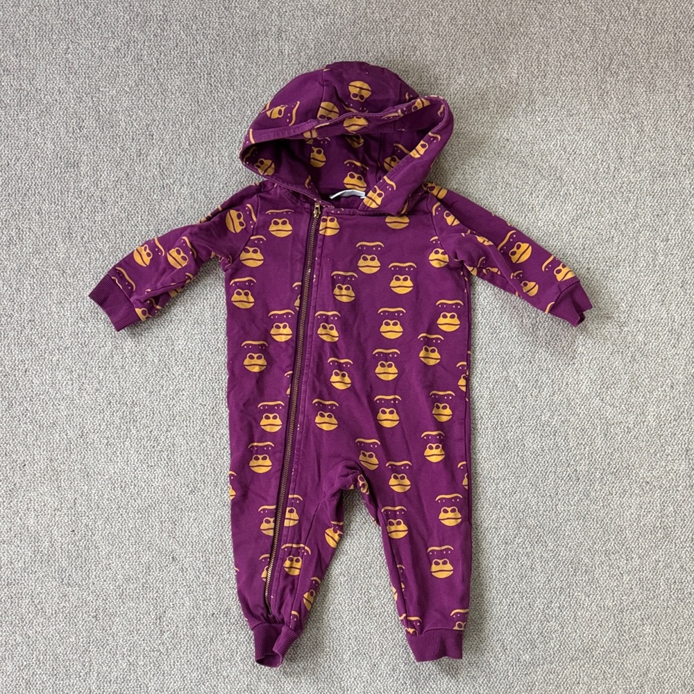 Mini Rodini Purple Monkey Print Footie